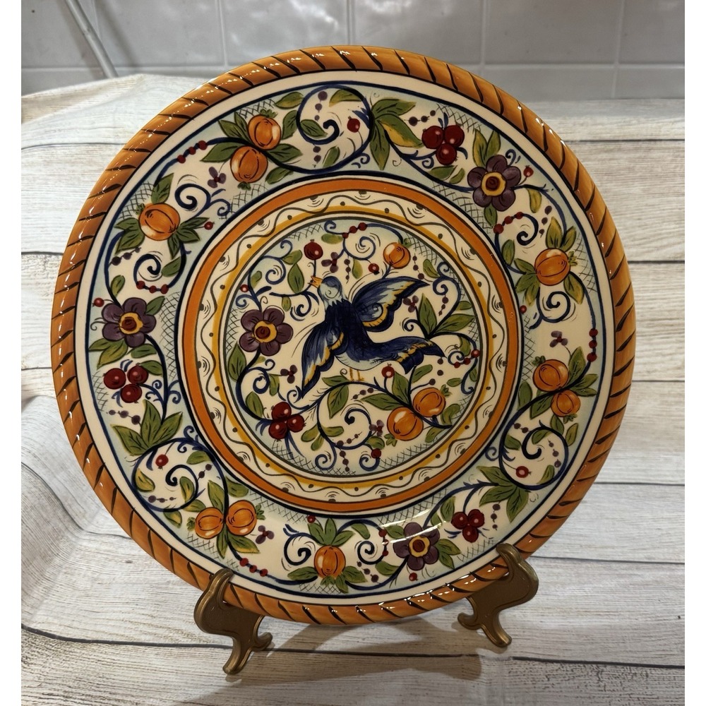 Dario Farrucci Designs Villa Paradiso Dinner Plate 11" Bird Flowers EXCELLENT